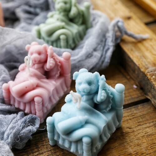 3D Bear on the bed Candle Silicone Molds For Homemade Candle Soap Crayon Wax Candle Making Supplie