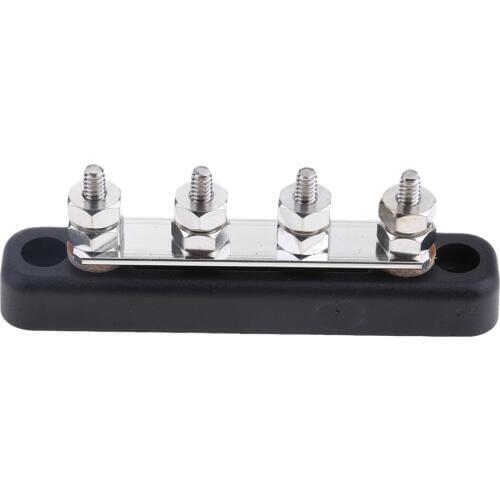 4-Post Marine 100 Amp Bus Bar - Power and Ground Distribution Block - 4 x 6mm Studs - Black
