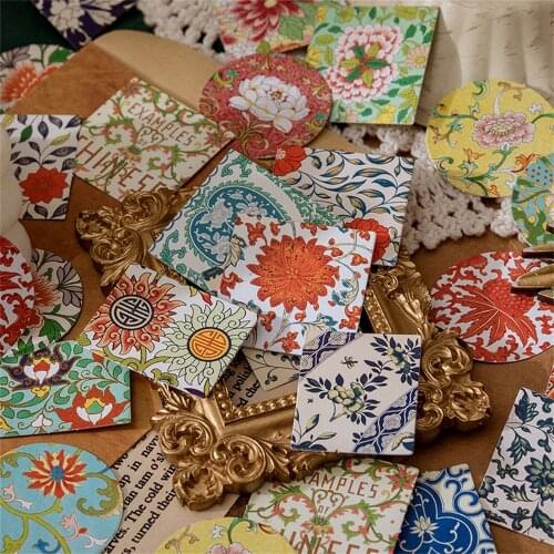 46Pcs/box Vintage Flowers Series Stickers Kawaii Stationery Self-adhesive Paper DIY Scrapbooking Decorations School Supplies