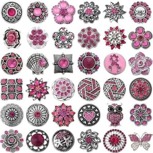 5pcs/lot New 18mm Metal Snap Buttons Jewelry Rose Red Multi Style Green Button Jewelry Fit 18mm Bracelet Bangle Button Jewelry
