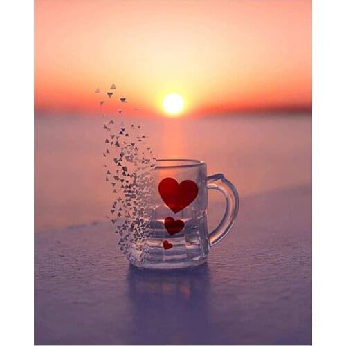 5D Diamond Art Painting Sunset Beach Beautiful Love Cup Embroidery Decoration Draw DIY Painting Kit