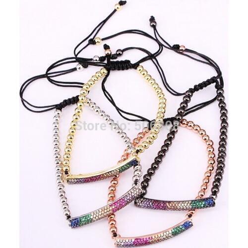 6PCS ZYZ-B7207 Micro Pave CZ Stone Chain Charm bracelet colorful tube bar bracelet Braiding Women Macrame Bracelet CZ Jewelry