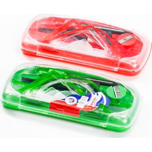 8pcs/ set compass plastic Geometry Protractor Drawing School Eraser Compasses Set Math Eraser Ruler For Students high quality