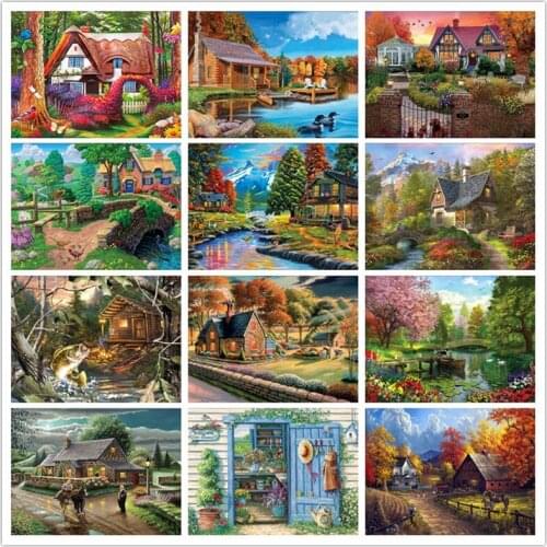 Diy Full Circle Rhinestone Embroidery European Riverside Cottage Home Decoration 5d Diamond Embroidery Art Mosaic Painting Gift