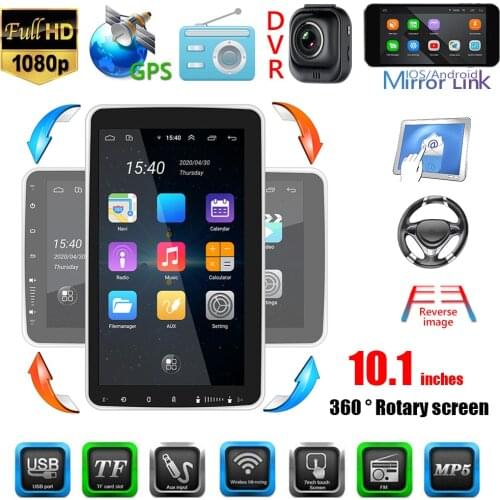 1 Din 10.1 inch Rotating Screen Car Radio Player Android 10.1 Bluetooth-compatible 60W*4 FM Radio Multimedia GPS Navi MP5 Player