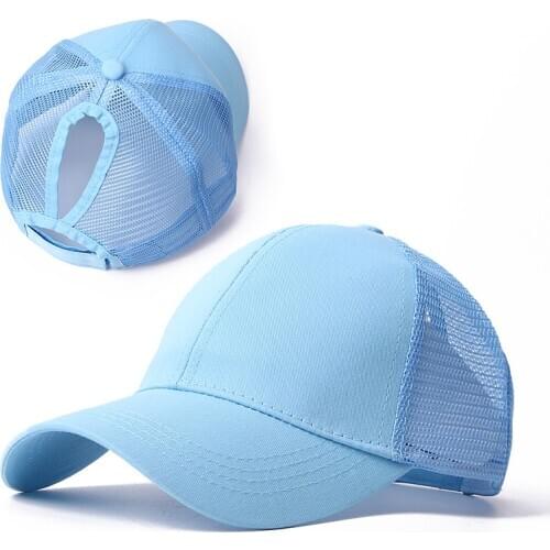 Ponytail Solid Color Mesh Baseball Cap For Women Men Plain Summer Sun Hat Unisex Adjustable Outdoor Hip-Hop Fashion Washed Caps