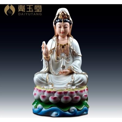 Buda Goddess of heze city, Dai Yutang 12 inch gold ceramic Buddha painted ornaments/sitting Kuan yin D11-51