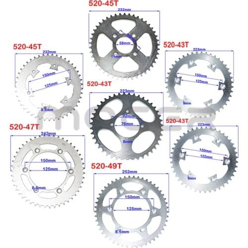 520 Chains 43 45 47 49 tooth 43T/45T/47T/49T Sprockets Rear Back Sprocket Cog For Motocross Karting ATV Modified parts