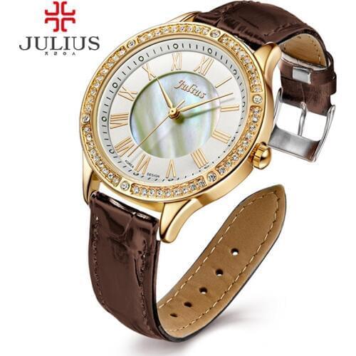 JULIUS New Female Fashion Temperament Leather Belt With Simulated Quartz Round Watch Waterproof Ladies Hour Girl Clock JA-695