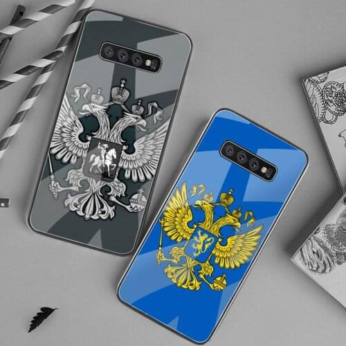 Russia Coat of arms Black TPU Soft Phone Case Tempered Glass For Samsung S20 Plus S7 S8 S9 S10 Plus Note 8 9 10 Plus
