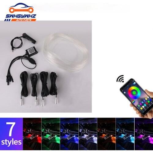 Interior Car Atmosphere Lamps APP Sound Control RGB Mode Colorful Auto Interior Ambient Light Decorative Lamp Strips 2m/4m/6m