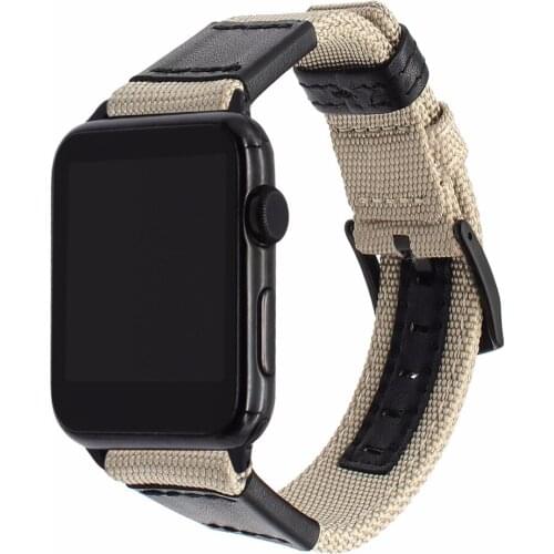 Canvas Nylon + Genuine Leather Watchband for iWatch Apple Watch 38mm 40mm 42mm 44mm Series 5 4 3 2 1 Band Wrist Strap Bracelet