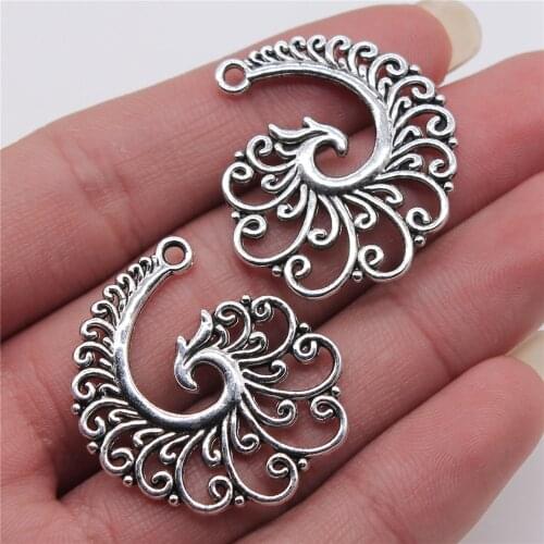 4pcs 31x32mm Filigree Spiral Phoenix Antique Silver Color Metal Alloy Jewelry Findings Diy Accessories