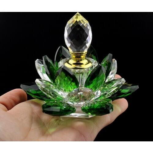 Rainbow Crystal Perfume Bottle Lotus Flower Glass Oil Bottle Refillable Home Decor Ornament Travel Gift For Lady
