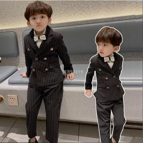 Formal children striped double breasted suit sets boys wedding party paino performance costume kids blazer pants clothing set
