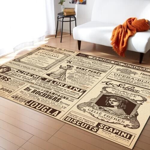 Newspaper English Letters Retro Carpets for Bedroom Home Decor Carpets Kawaii Rugs and Carpets for Home Living Room Outdoor Rug