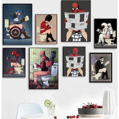 Painting Spiderman Captain America Funny Toilet series Marvel Hero Print Wall Art Picture Fashion Home Decoration Cuadros Decor