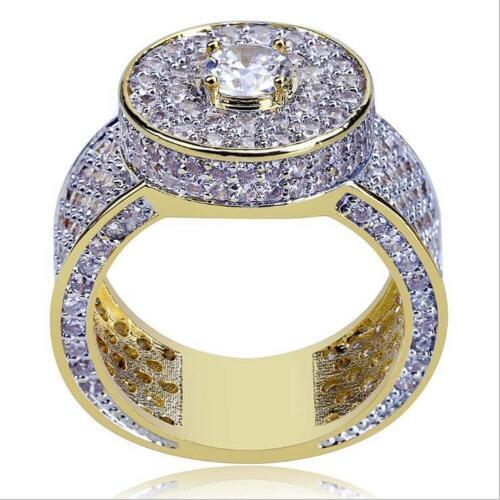 Gold Color All Iced Out Big Stone Micro Pave Cubic Zircon Ring 7 8 9 10 11 Five Sizes Rings Hip Hop Jewelry For Male Top Quality