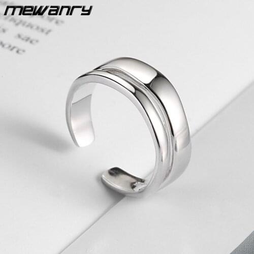 Mewanry 925 Sterling Silver Glossy Double Layer Rings for Women Simple INS Fashion Creative Party Jewelry Birthday Gifts