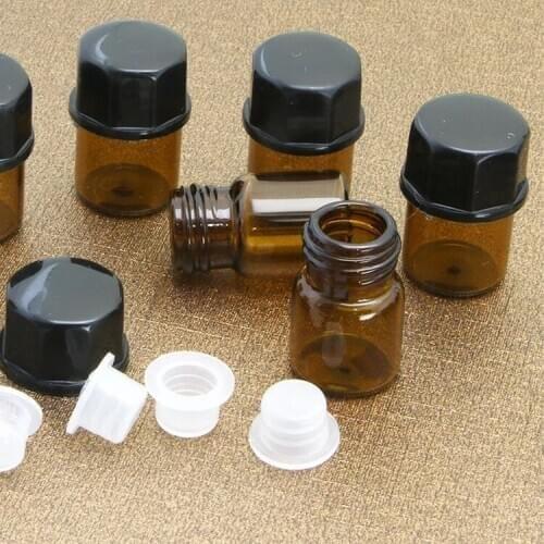 3pcs 1/2/3/5ml Mini Amber Glass Essential Oil Bottle Orifice Reducer cap Brwon Glass Vials Small Glass Bottle for E liquid Jars
