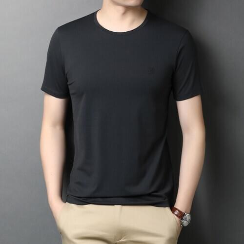 Mens ice silk solid color short-sleeved T-shirt summer new mens trend casual loose thin quick-drying bottoming shirt