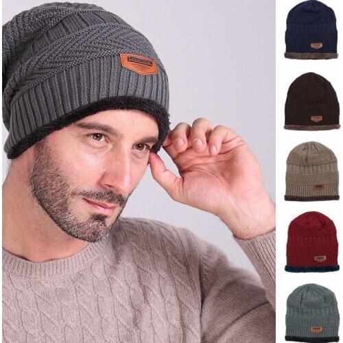 Mens Winter Hat Windprroof Knitted Black Hats Fall Hat Thicken Warm Bonnet Soft Knitted Wool Cotton Fleece Hat Caps For Women