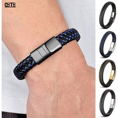 Mens Buddha Charm Bracelet Two-color Leather Braided Bracelet Stainless Steel Simple Style Never Fading Jewelry Accessories