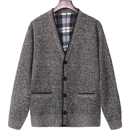 Mens spring and winter knitwear button cardigan fleece warm cashmere sweater fashion v-neck solid color jacket