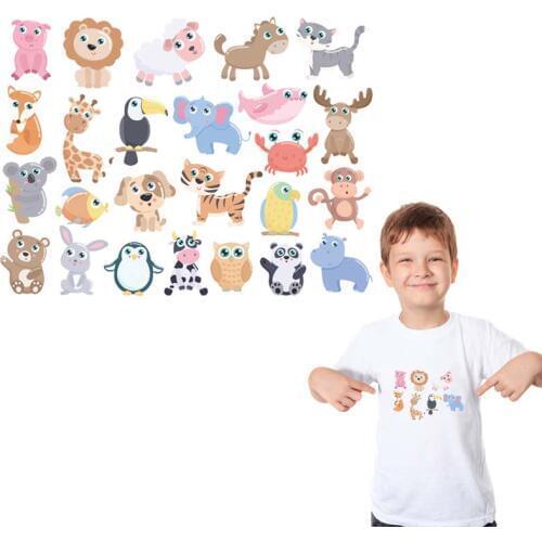 A4 Size Animals Set Patch Heat Print On Baby Shirt Socks Diy Iron-On Heat Transfer Parches Little Cat Fish Tiger