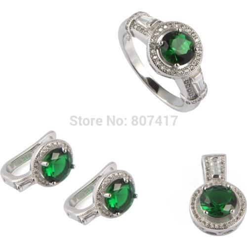 SHUNXUNZE Charm jewelry sets for women luxury (ring/earring/pendant) Peridot Cubic Zirconia Rhodium Plated R3191set size 6 7 8 9