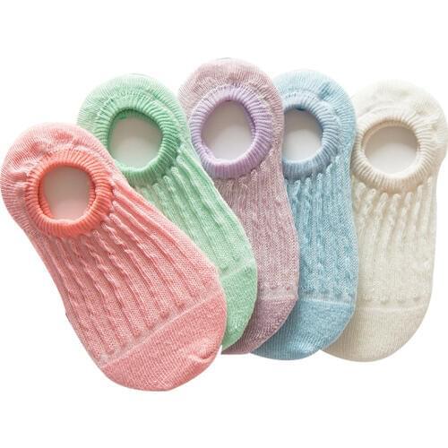 Girls socks 5 pairs/lot 2017 summer cotton pure color children socks 2-11 years solid stripe Invisible kids boat socks