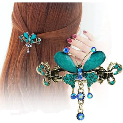 New Vintage Women Elegant gem Butterfly Flower Hairpins Hair Barrette Clip Crystal Butterfly Bow Hair Clip Hair