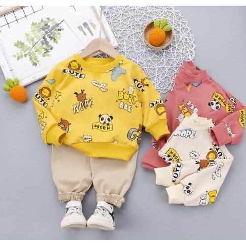 Baby Boy Clothes 0-5 Years Old Spring and Autumn Boy Cartoon Suit Long-sleeved Backpack Sweater + Jeans Two-piece Baby Boy Suit