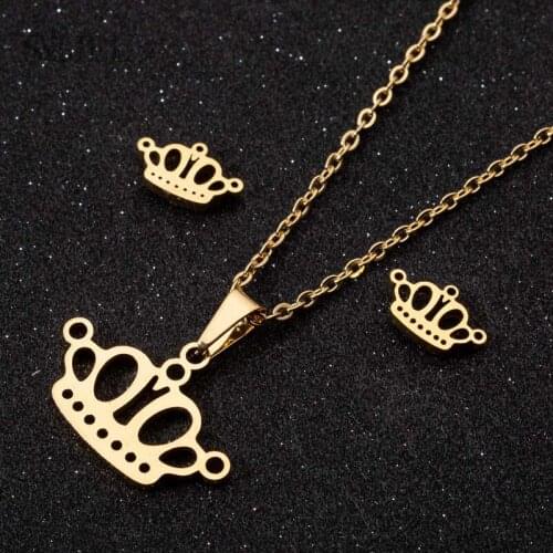 SMJEL Statement Crown Necklace For Women and Girls Cute Kids Gifts Stainless Steel Necklace Set Birthday Charm Jewelry
