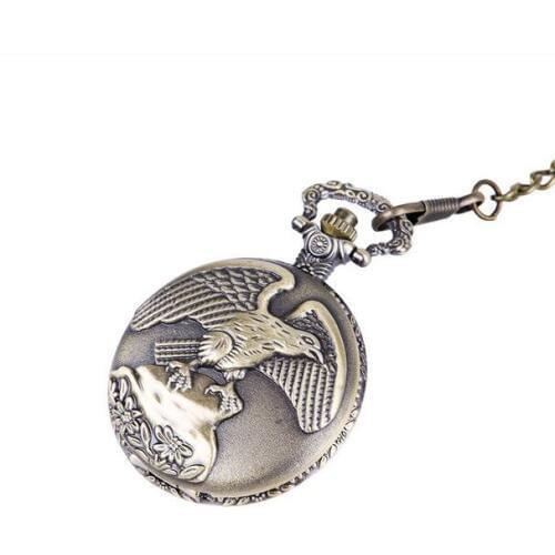 PH386 New Bronze quartz Pocket Watch Eagle Pattern Pendant with Chain FOB watches gift