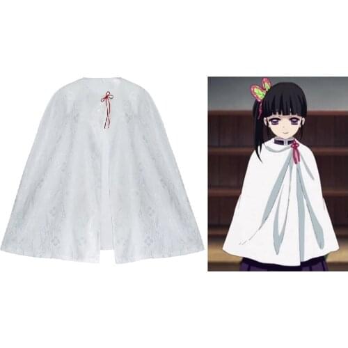 Anime Kimetsu no Yaiba Tsuyuri Kanawo Cloak Cosplay Costume Demon Slayer White Flower Printed Uniform Halloween Capes