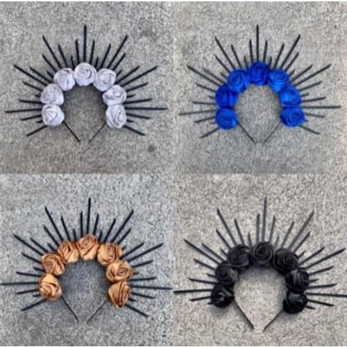 Goddess Rose Crown Spiked Halo Headband Festival Headpiece Met Gala Sunburst Hairband Cosplay Party