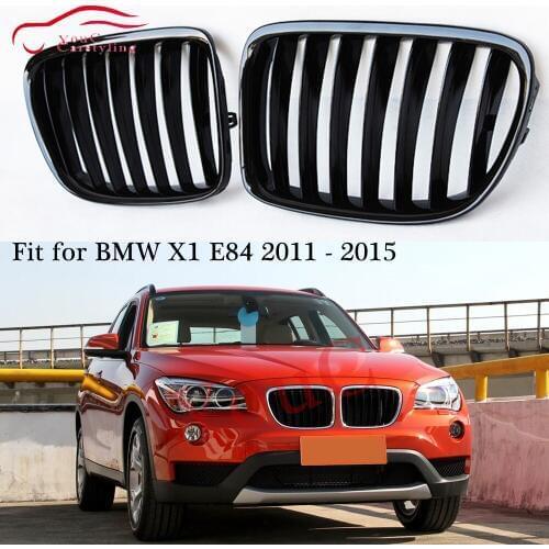 X1 E84 Front Bumper Kidney Grille Grills for BMW X1 Series E84 2011 - 2015 ABS Gloss Black Singal Slat Grill Hood Mesh