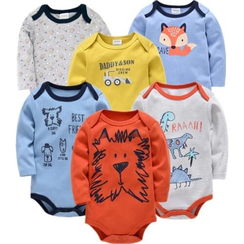 Roupas Bebe De 3 6PCS Long Sleeve Toddler Baby Boys Rompers Cute Cartoon Girls Jumpsuit One Piece Pijama Bebe Recien Nacido
