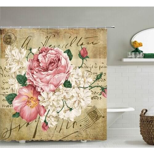European Retro Flower Shower Curtains Bath Curtain Bathroom Waterproof 3d Printing Polyester Fabric With Hooks Home Decor Mat