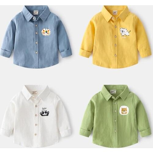 Spring Autumn Toddler Boys Shirts Kids Long Sleeve Cartoon Print Shirts Children Clothes Casual Cotton Shirts Tops For Boy 2-6Y