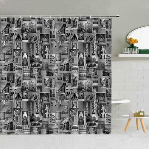 World Famous Architecture Pattern Shower Curtain New York Empire State Building Night Landscape Bathroom Decor Bath Curtains Set