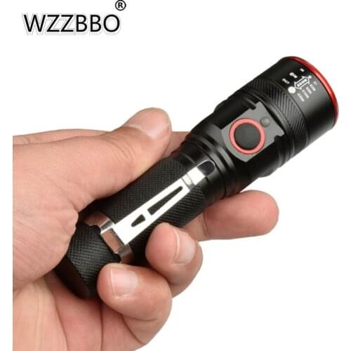 XML T6 Strong Light Long-range Flashlight with Pen Holder Rechargeable Flashlight with Indicator Lighting By 18650 Battery