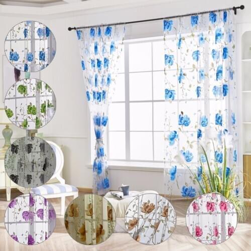 Bedroom Living Room Ink Flower Pattern Window Curtain Sheer Panel Drapes Scarfs 1*2M #277228
