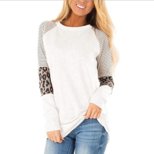 Women Long Sleeve Casual T Shirt 2021 Female Fashion Leopard Patchwork Loose Tees Tops