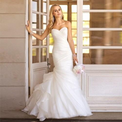 Elegant Mermaid Wedding Dresses Sweetheart Sleeveless With lace up back Vestido Novia Lace Bridal Gowns Vestidos Baratos