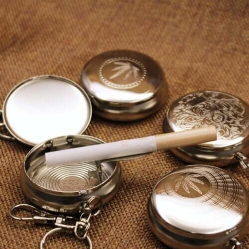 With Key Chain 1Pcs Cigarette Supplies Portable Mini Stainless Steel Cigarette Ashtray Silver Smoking Accessories Round Shaped
