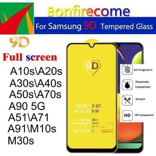100Pcs\Lot 9D Full Curved Tempered Glass For Samsung Galaxy A10S A20S A30S A40S A50S A70S A51 A71 A91 M30S Screen Protector