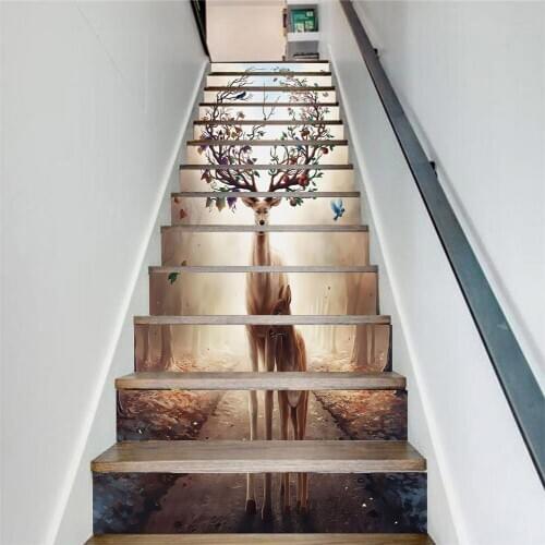 13Pcs/Set Christmas Elk Stairs Sticker Decoration Living Room Pvc Self-Adhesive Home Waterproof Wall Sticker Step Sticker