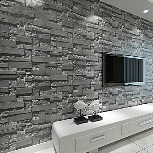 3D Slate Stone Brick Effect Washable Vinyl PVC Wall Paper Living room Background Wallcovering Wallpaper Black,Grey